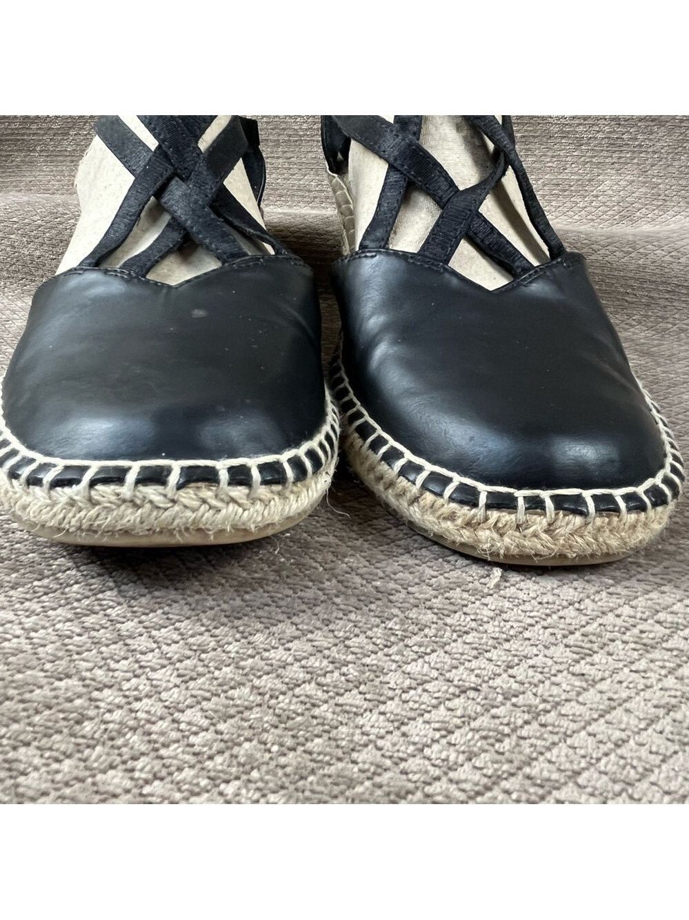 Kenneth Cole Reaction Womens Black Elastic Espadrille Wedge Sandals Sz 10 EUC - Picture 9 of 12